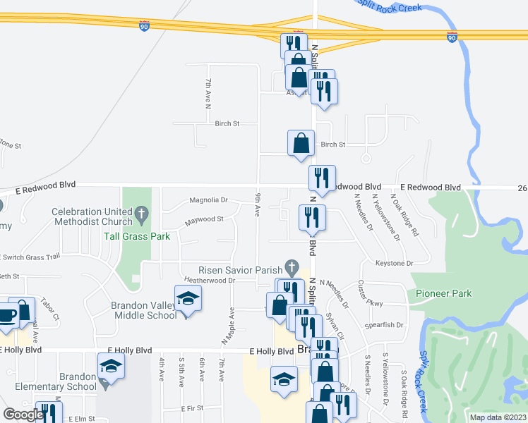 map of restaurants, bars, coffee shops, grocery stores, and more near 516 9th Avenue in Brandon