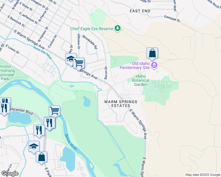 map of restaurants, bars, coffee shops, grocery stores, and more near 185 Granite Way in Boise