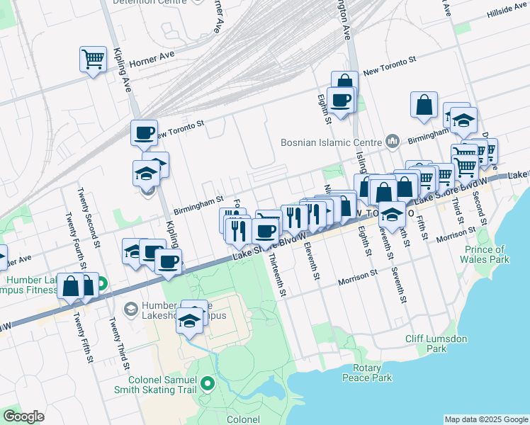 map of restaurants, bars, coffee shops, grocery stores, and more near in Toronto