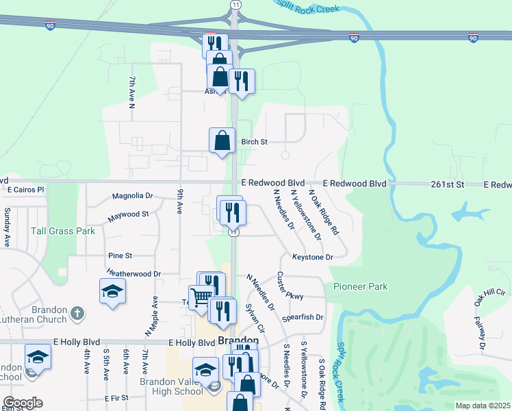 map of restaurants, bars, coffee shops, grocery stores, and more near 610 North Teton Drive in Brandon
