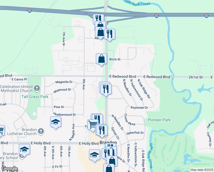 map of restaurants, bars, coffee shops, grocery stores, and more near 610 North Teton Drive in Brandon