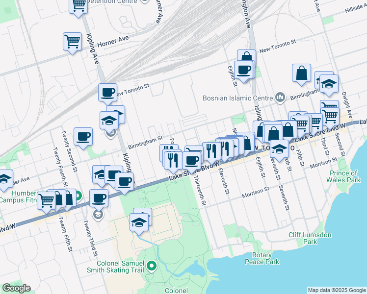 map of restaurants, bars, coffee shops, grocery stores, and more near 20 William Jackson Way in Toronto