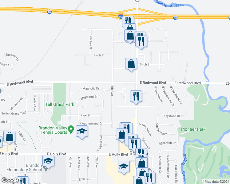 map of restaurants, bars, coffee shops, grocery stores, and more near 520 9th Avenue in Brandon