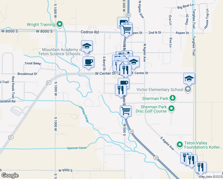 map of restaurants, bars, coffee shops, grocery stores, and more near 50 West Dogwood Street in Victor