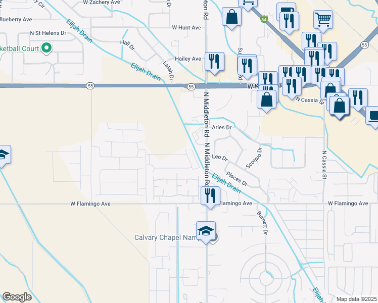 map of restaurants, bars, coffee shops, grocery stores, and more near 1718-1816 N Middleton Rd in Nampa