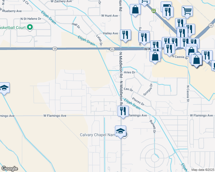 map of restaurants, bars, coffee shops, grocery stores, and more near 1718-1816 N Middleton Rd in Nampa