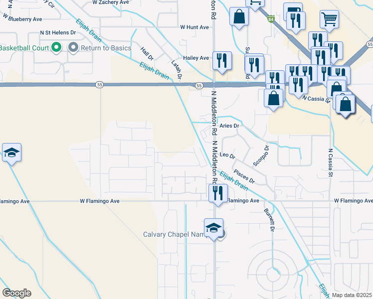 map of restaurants, bars, coffee shops, grocery stores, and more near 11143 West Brassy Cove Loop in Nampa