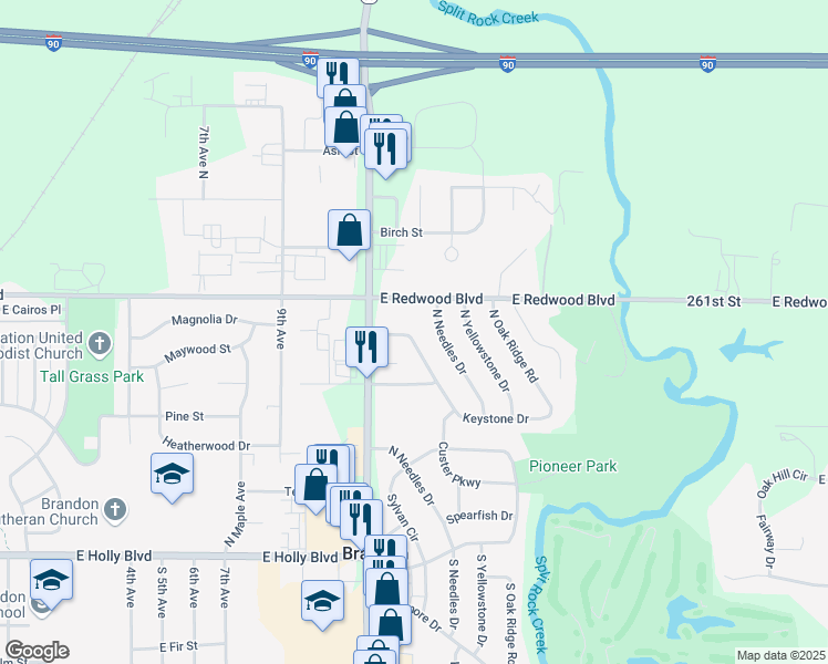 map of restaurants, bars, coffee shops, grocery stores, and more near 610 North Teton Drive in Brandon