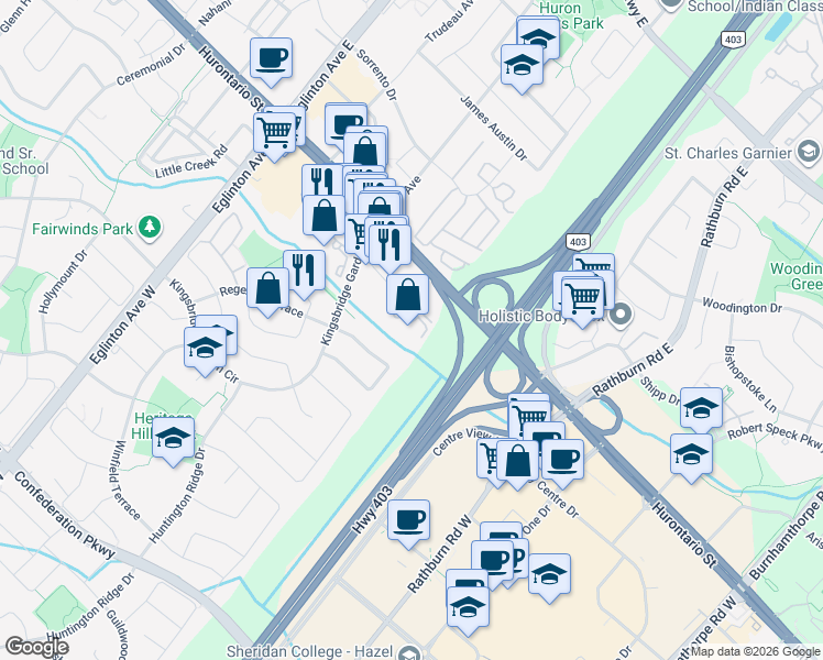 map of restaurants, bars, coffee shops, grocery stores, and more near 4460 Tucana Court in Mississauga