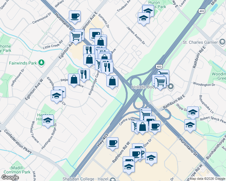 map of restaurants, bars, coffee shops, grocery stores, and more near 4460 Tucana Court in Mississauga