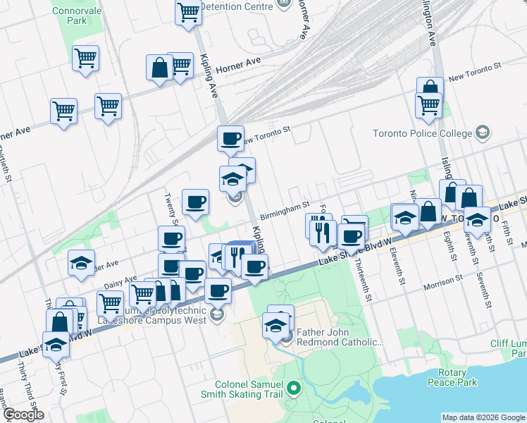 map of restaurants, bars, coffee shops, grocery stores, and more near in Toronto