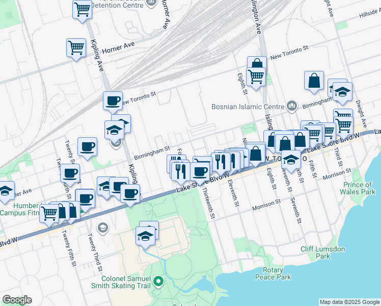 map of restaurants, bars, coffee shops, grocery stores, and more near 30 William Jackson Way in Toronto