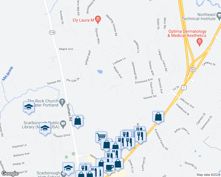 map of restaurants, bars, coffee shops, grocery stores, and more near 9 Perennial Way in Scarborough