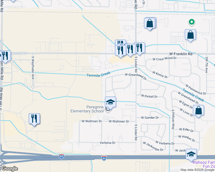 map of restaurants, bars, coffee shops, grocery stores, and more near 376 South Lodestone Avenue in Meridian