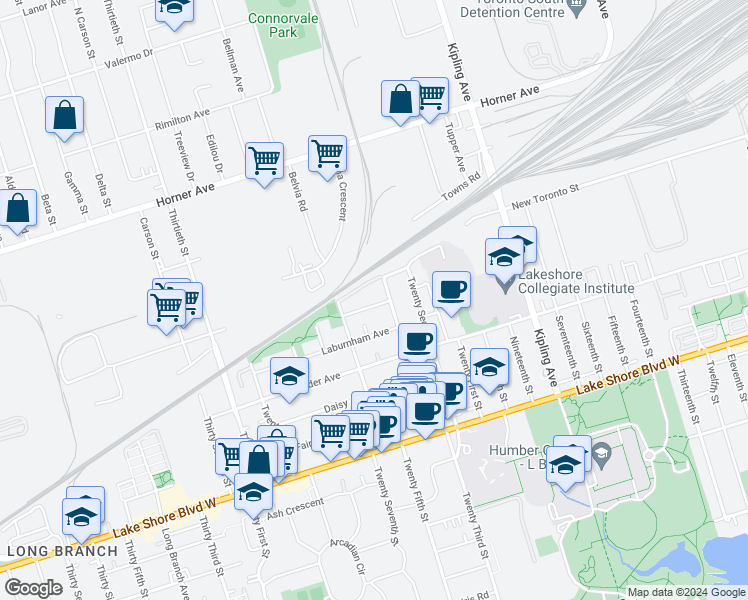 map of restaurants, bars, coffee shops, grocery stores, and more near in Toronto