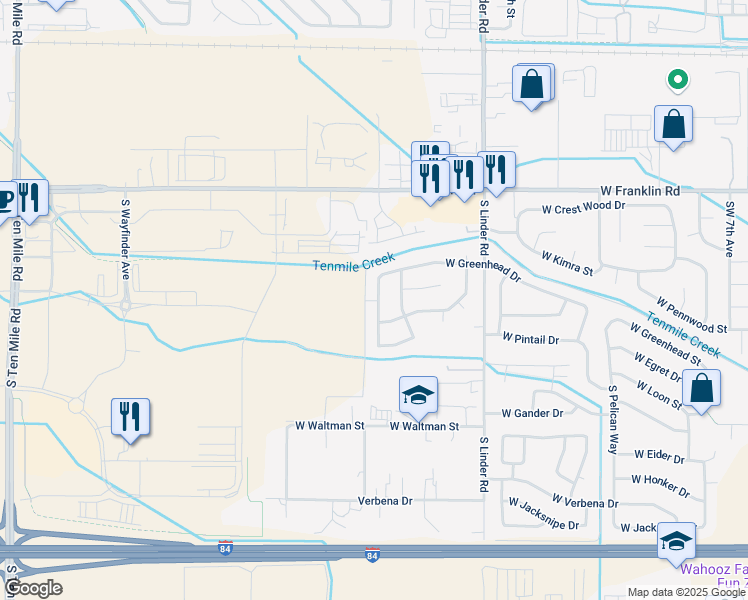 map of restaurants, bars, coffee shops, grocery stores, and more near 1950 West Greenhead Drive in Meridian