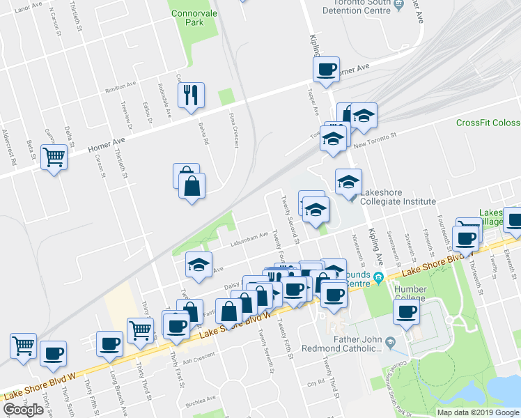 map of restaurants, bars, coffee shops, grocery stores, and more near in Toronto