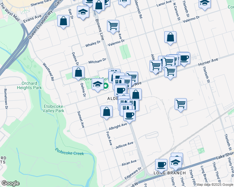 map of restaurants, bars, coffee shops, grocery stores, and more near in Toronto
