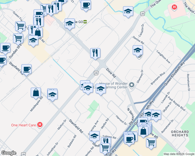 map of restaurants, bars, coffee shops, grocery stores, and more near 1337 Melton Drive in Mississauga