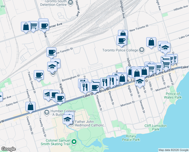 map of restaurants, bars, coffee shops, grocery stores, and more near 20 Lloyd Janes Lane in Toronto
