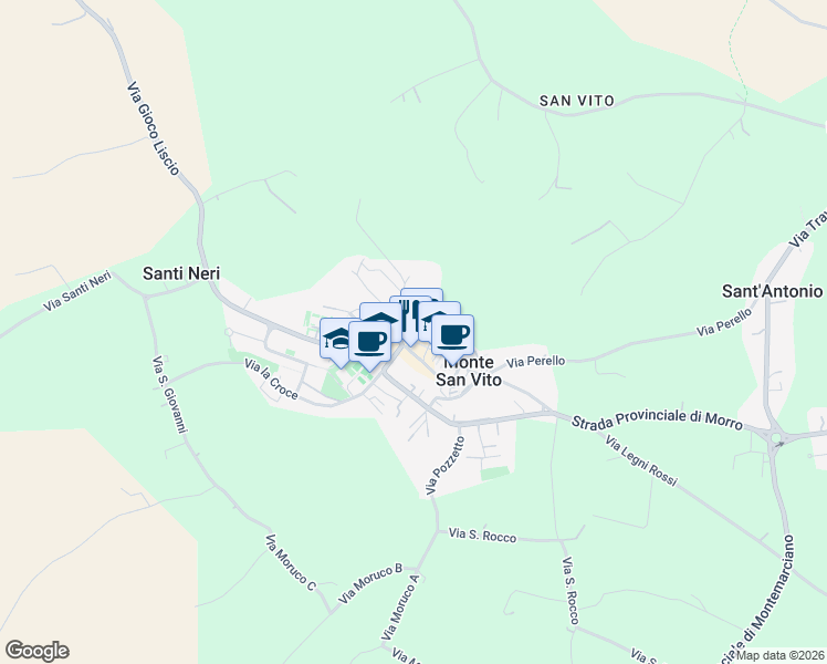 map of restaurants, bars, coffee shops, grocery stores, and more near 4 Via Pozzo in Monte San Vito