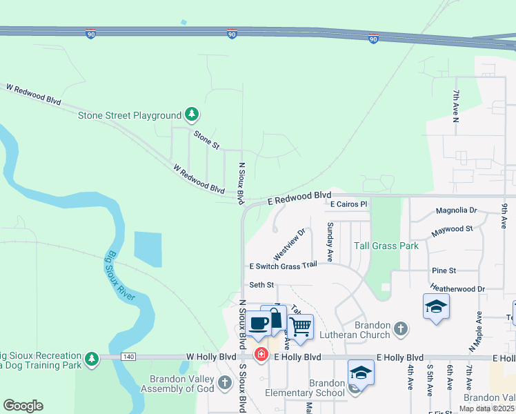 map of restaurants, bars, coffee shops, grocery stores, and more near 701 Garnet Circle in Brandon