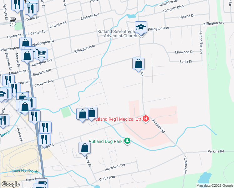 map of restaurants, bars, coffee shops, grocery stores, and more near 5 General Wing Road in Rutland