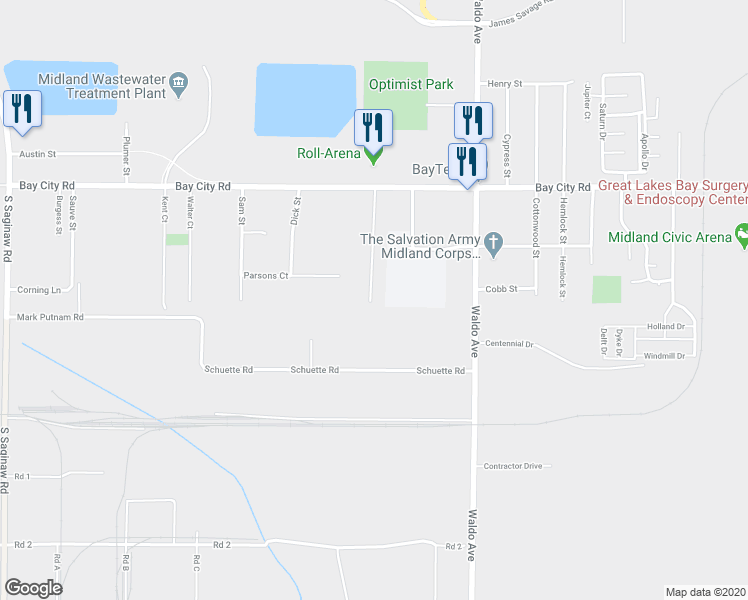 map of restaurants, bars, coffee shops, grocery stores, and more near 301 Longview Street in Midland