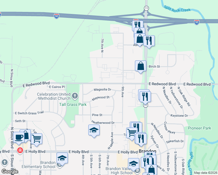 map of restaurants, bars, coffee shops, grocery stores, and more near 922-1186 261st Street in Brandon