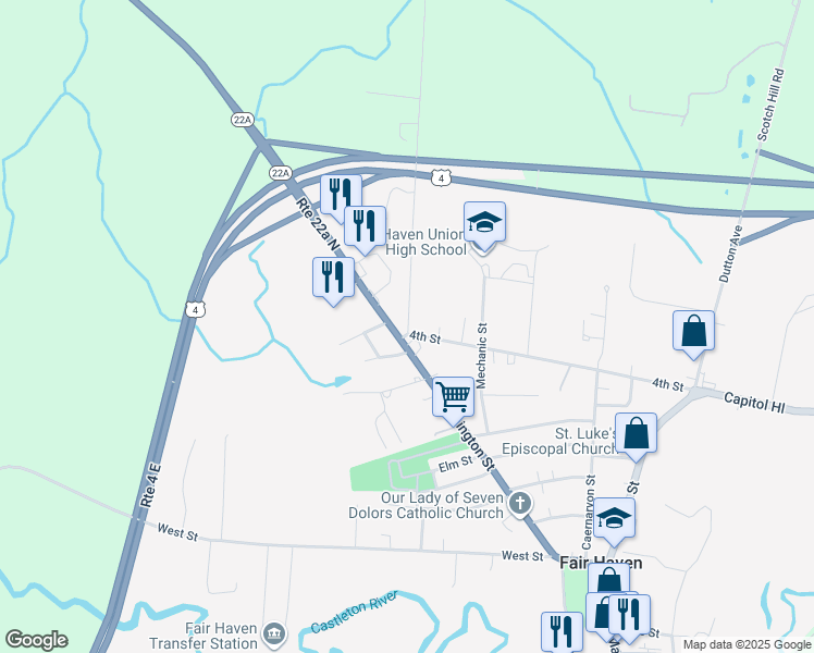 map of restaurants, bars, coffee shops, grocery stores, and more near 20 Airport Road in Fair Haven