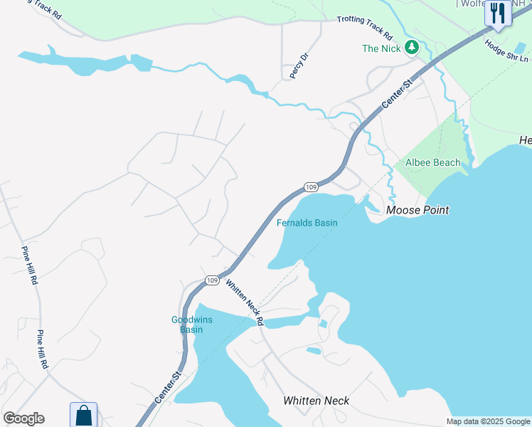 map of restaurants, bars, coffee shops, grocery stores, and more near 304 Center Street in Wolfeboro