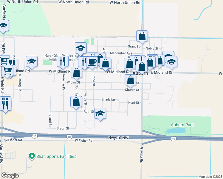 map of restaurants, bars, coffee shops, grocery stores, and more near 298 Church St in Auburn