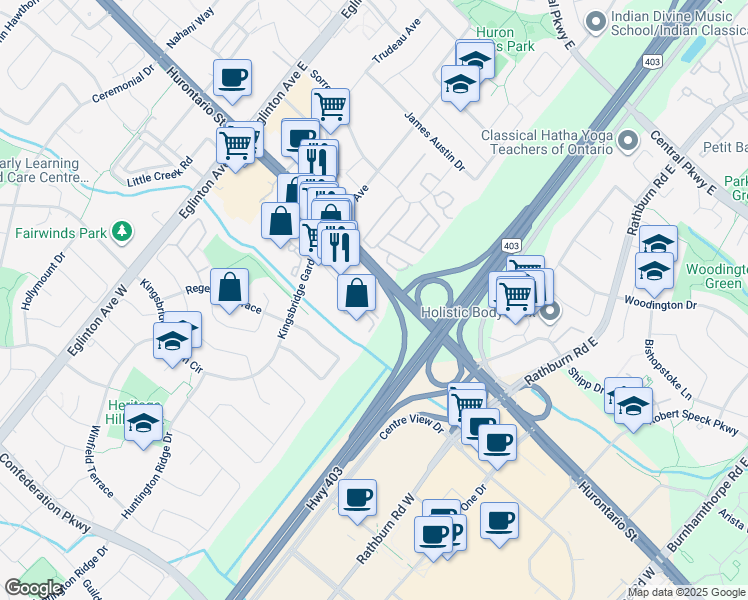map of restaurants, bars, coffee shops, grocery stores, and more near 4450 Tucana Court in Mississauga