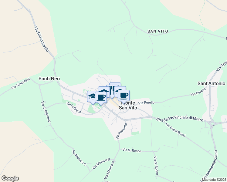 map of restaurants, bars, coffee shops, grocery stores, and more near 4 Via Pozzo in Monte San Vito