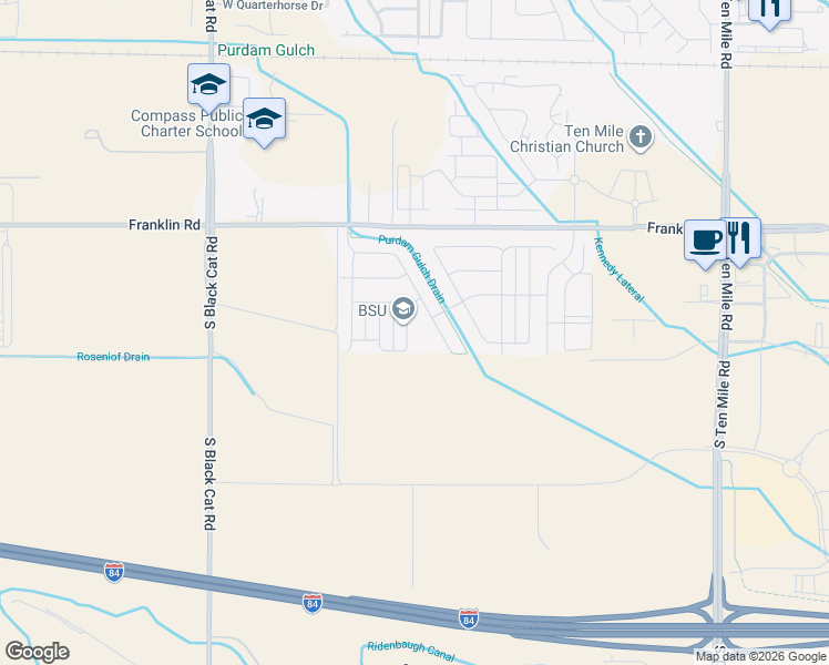 map of restaurants, bars, coffee shops, grocery stores, and more near 4205 West Balance Rock Drive in Meridian
