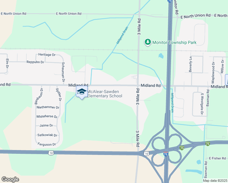 map of restaurants, bars, coffee shops, grocery stores, and more near 2394 Midland Road in Bay City
