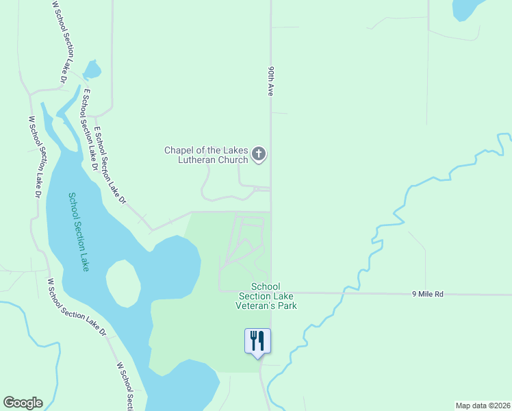 map of restaurants, bars, coffee shops, grocery stores, and more near 9041 Forest Pines Drive in Mecosta