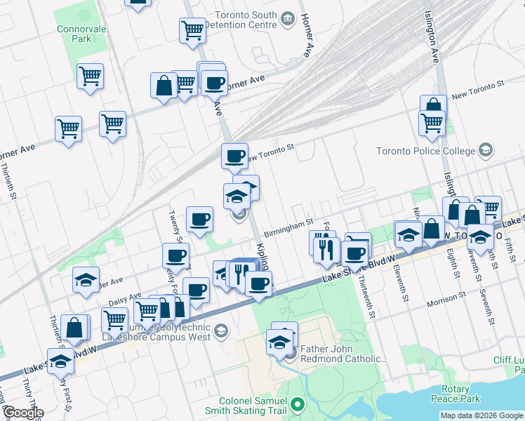 map of restaurants, bars, coffee shops, grocery stores, and more near in Toronto