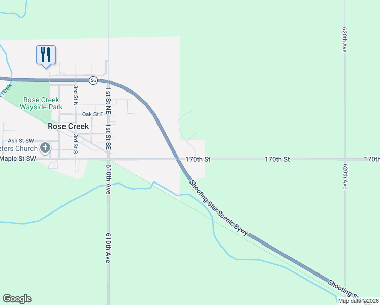map of restaurants, bars, coffee shops, grocery stores, and more near 104 Overlie Drive in Rose Creek