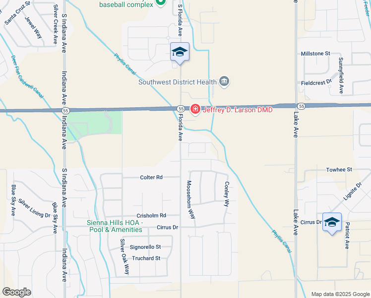 map of restaurants, bars, coffee shops, grocery stores, and more near 15823 Bear Track Lane in Caldwell
