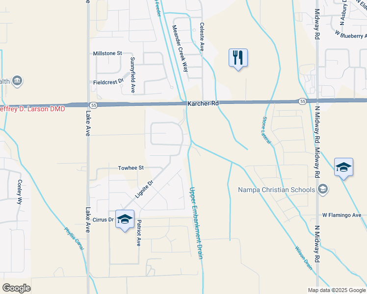 map of restaurants, bars, coffee shops, grocery stores, and more near 15810 Boulder Ridge Way in Nampa