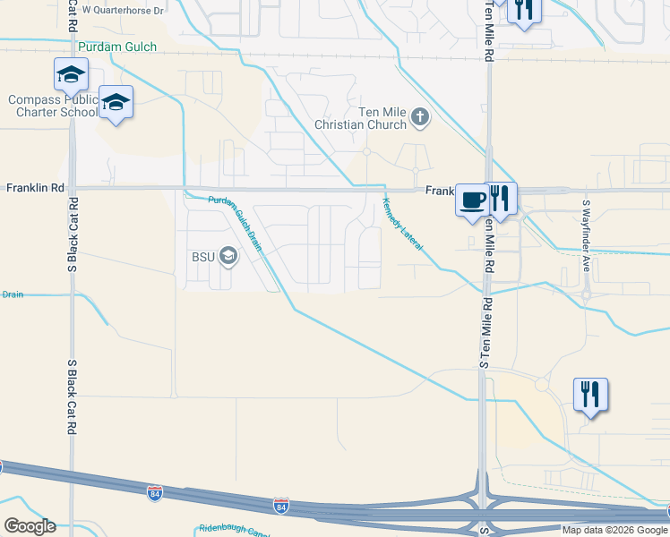 map of restaurants, bars, coffee shops, grocery stores, and more near 316 West Riggs Spring Avenue in Meridian