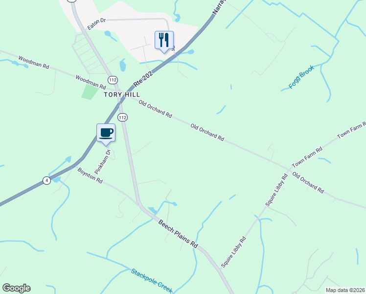 map of restaurants, bars, coffee shops, grocery stores, and more near 67 Old Orchard Road in Buxton