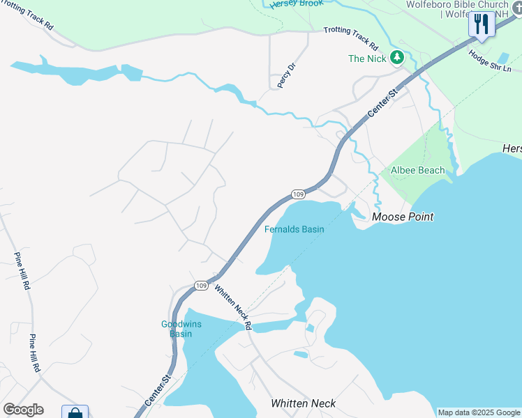 map of restaurants, bars, coffee shops, grocery stores, and more near 310 Center Street in Wolfeboro