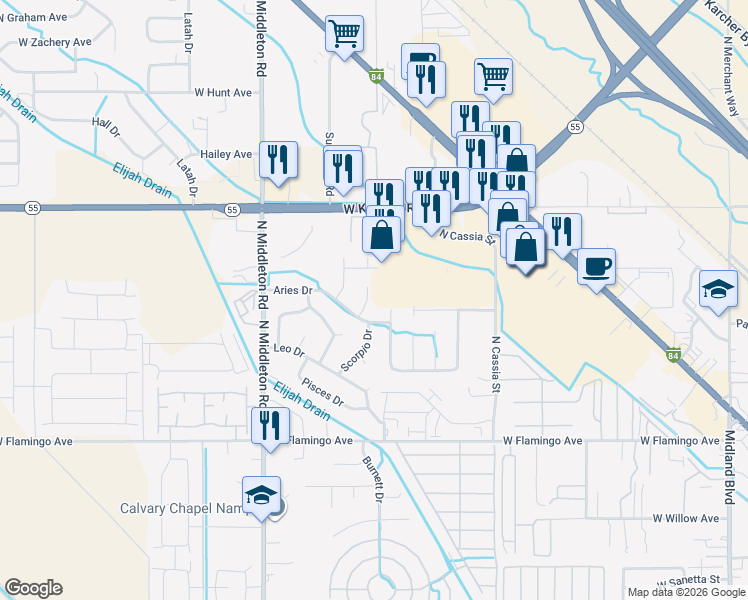 map of restaurants, bars, coffee shops, grocery stores, and more near 1922 Ram Court in Nampa