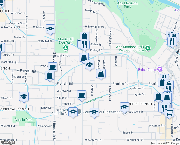 map of restaurants, bars, coffee shops, grocery stores, and more near 200 South Latah Street in Boise