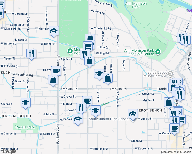 map of restaurants, bars, coffee shops, grocery stores, and more near 200 South Latah Street in Boise