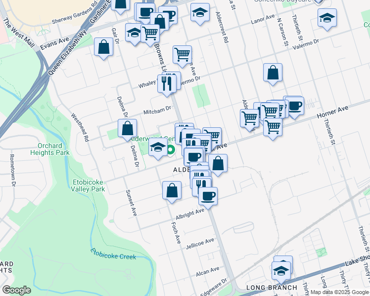 map of restaurants, bars, coffee shops, grocery stores, and more near in Toronto
