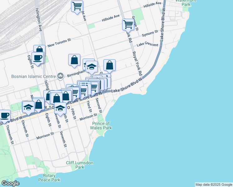 map of restaurants, bars, coffee shops, grocery stores, and more near in Toronto