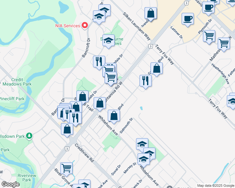 map of restaurants, bars, coffee shops, grocery stores, and more near 5974 Candlebrook Court in Mississauga